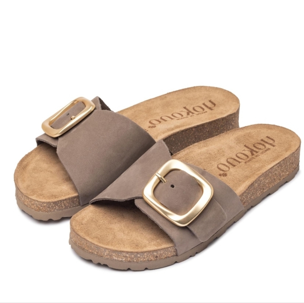 Yokono omen's Tan Sandals with Gold Buckle